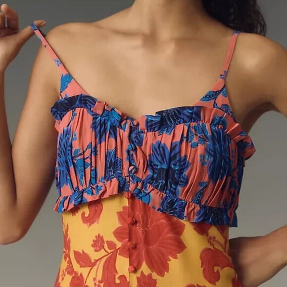 Farm Rio x Anthropologie Button-Front Tiered Maxi Dress Floral Size XS NWT - Picture 4 of 6
